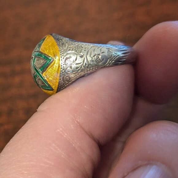 Vintage Sterling Silver Enamel Eastern Star 6 Point 925 Size 9 Dome Boho Stamped - Picture 9 of 9